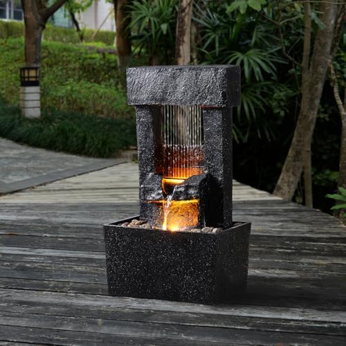 GOSSI Outdoor Waterfall Fountain with Zen LED Lights