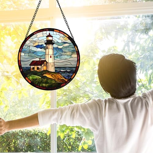 DASTOLL Stained Glass Window Hanging 118 in Blue Green Suncatcher