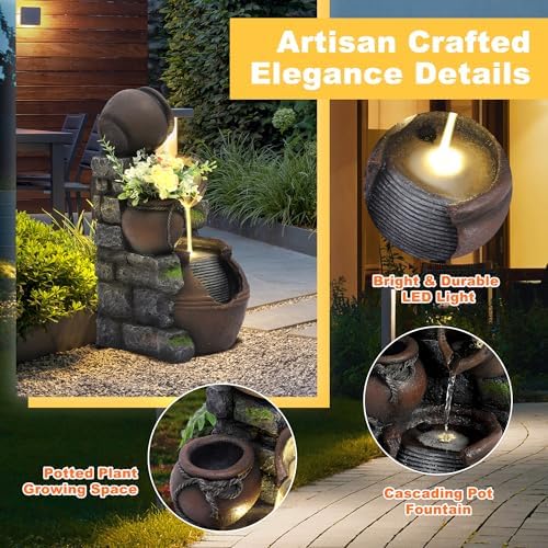 MAGIC UNION 4-Tier Water Fountain with LED Lights and Pump