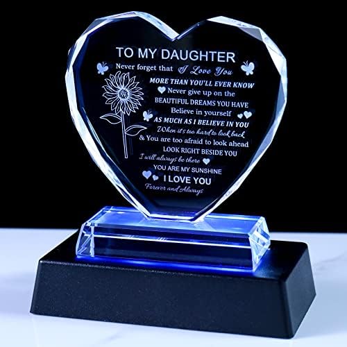 Heart-Shaped Glass Keepsake with LED Base for Daughter