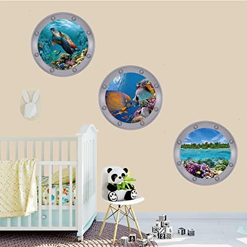 3PCS Ocean Animal Wall Stickers - Fish Turtle Coral Decor