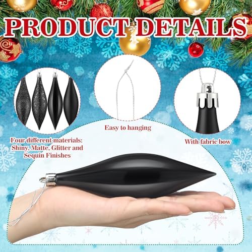Soaoo 16 Pcs Shiny Black Christmas Ornaments
