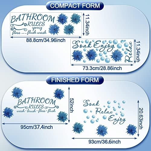Zonon 2 Pieces Flower Style Blue Bathroom Wall Decals