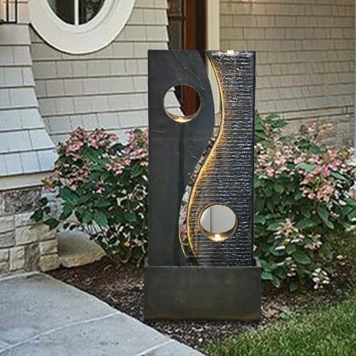 47 Inches Freestanding Fountain with LED Lights and Faux Rust Finish