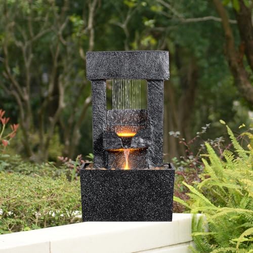 GOSSI Outdoor Waterfall Fountain with Zen LED Lights