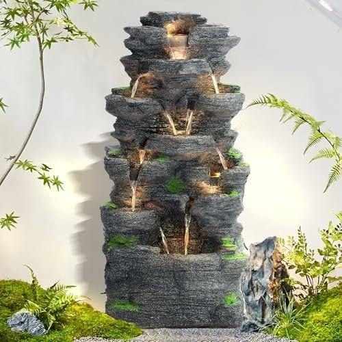 MAGIC UNION 10-Tier Rock Water Fountain with LED Lights