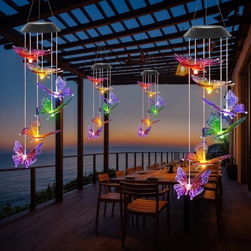 Solar Butterfly Wind Chimes with Color Changing Lights