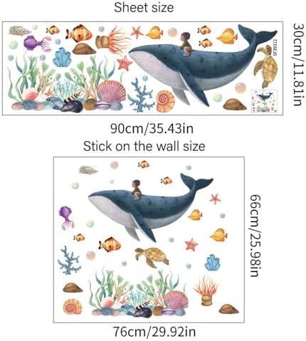 Ocean Animal Wall Decals for Kids - Whale Turtle Fish Wall Art