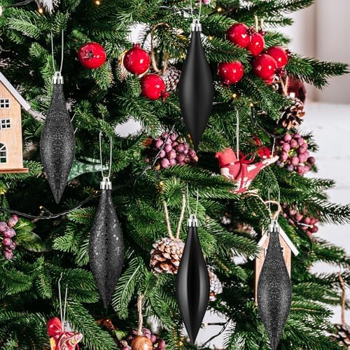 Soaoo 16 Pcs Shiny Black Christmas Ornaments