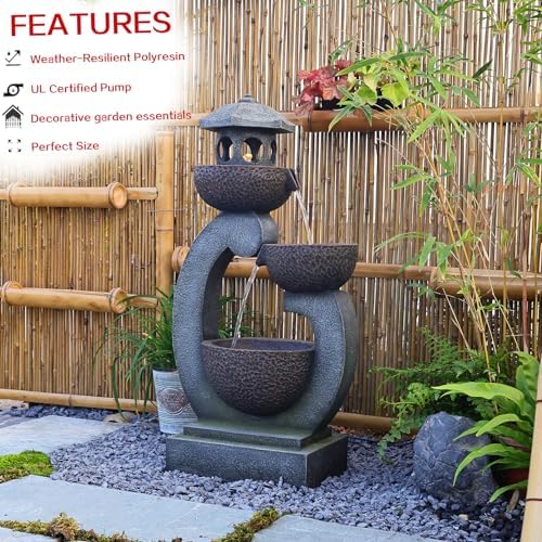 Modern Zen Outdoor Water Fountain with LED Lights and Pump