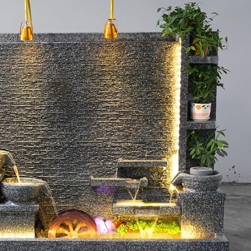 Modern 66ft Cement Fountain with Tiered Bowl and LED Lights