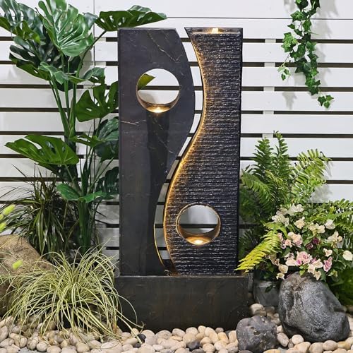 47 Inches Freestanding Fountain with LED Lights and Faux Rust Finish