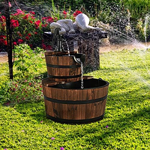Giantex 2-Tier Barrel Waterfall Fountain Outdoor