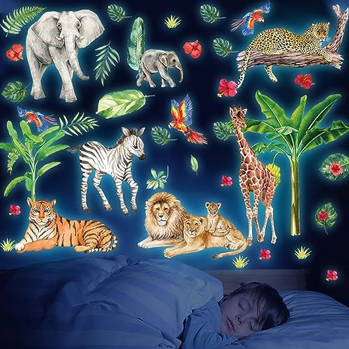 Glow in the Dark Jungle Animals Wall Decals Set