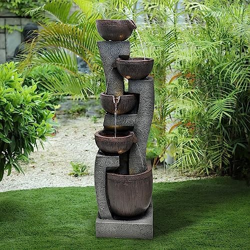 SunJet 437 Inch Modern Water Fountain with 5 Tiers and Lights