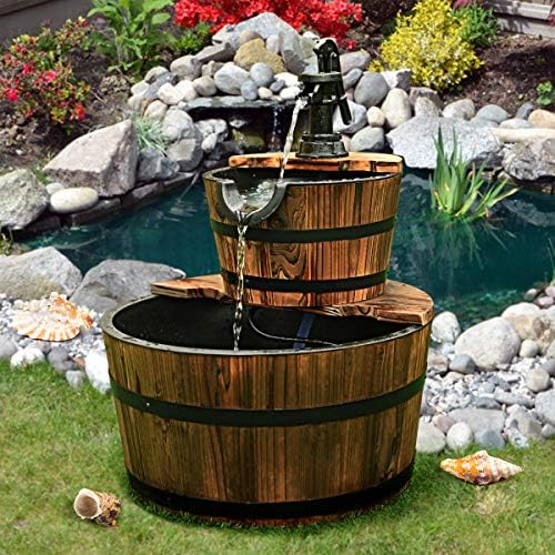 Giantex 2-Tier Barrel Waterfall Fountain Outdoor