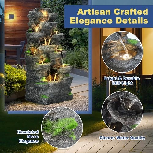 MAGIC UNION 10-Tier Rock Water Fountain with LED Lights