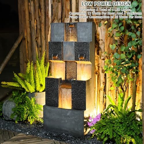 45 Inch 3 Tier Garden Waterfall Fountain with Lights