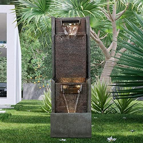 Modern Outdoor Waterfall Fountain with LED Lights