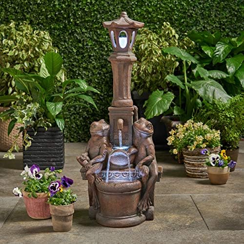 Neolun Floor Fountain with Rustic Frog Design LED Lights 3725 Inch High