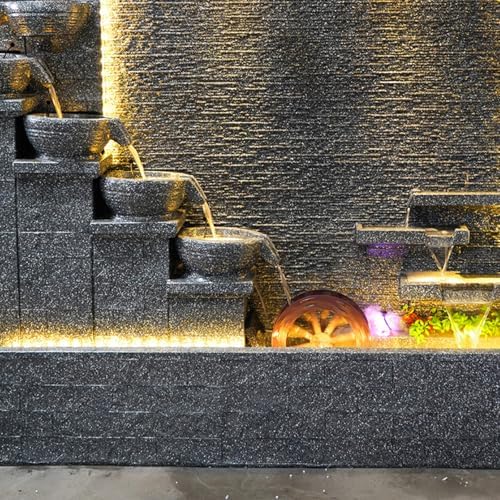 Modern 66ft Cement Fountain with Tiered Bowl and LED Lights