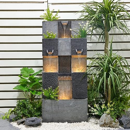 45 Inch 3 Tier Garden Waterfall Fountain with Lights
