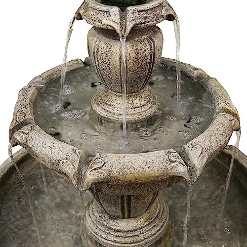 SunJet 48 Inch Modern Concrete Water Fountain with 3 Tiered Waterfalls