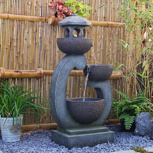 Modern Zen Outdoor Water Fountain with LED Lights and Pump