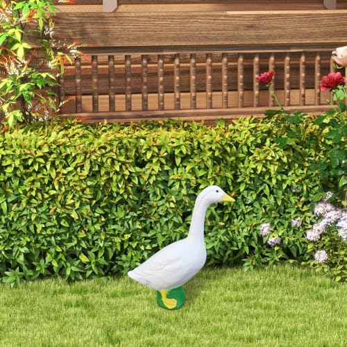 Large White Goose Statue 17 Inch Resin Garden Decor