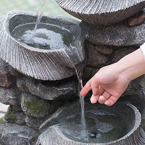 4-Tier Rock Bowl Water Fountain with LED Light