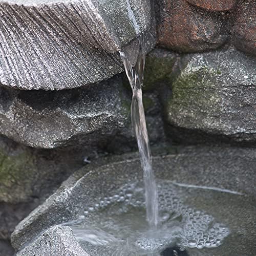 4-Tier Rock Bowl Water Fountain with LED Light