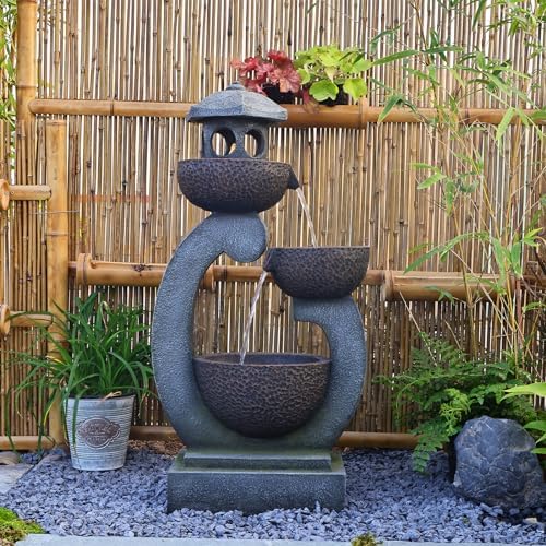 Modern Zen Outdoor Water Fountain with LED Lights and Pump