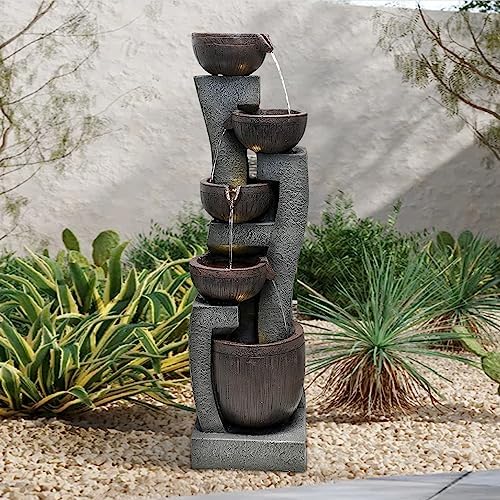 SunJet 437 Inch Modern Water Fountain with 5 Tiers and Lights