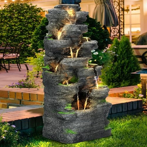 MAGIC UNION 10-Tier Rock Water Fountain with LED Lights