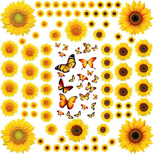 116 Piece 3D Sunflower Wall Stickers Set with Butterfly Decals