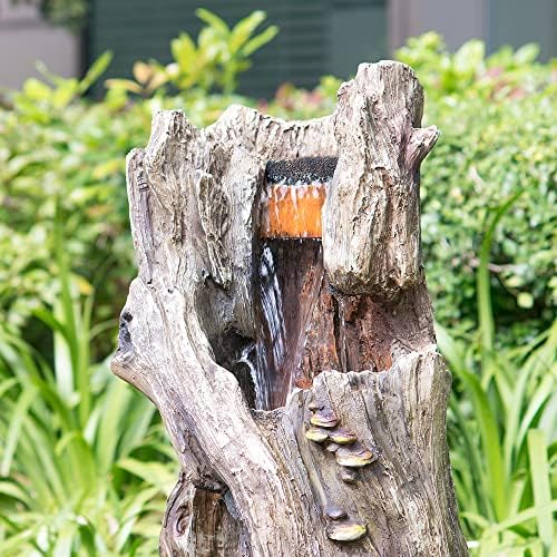 Rustic Tree Trunk Fountain with LED Light