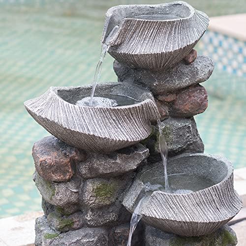 4-Tier Rock Bowl Water Fountain with LED Light