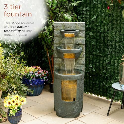Alpine TZL384 3 Tier Water Fountain with LED Lights Gray 51 H