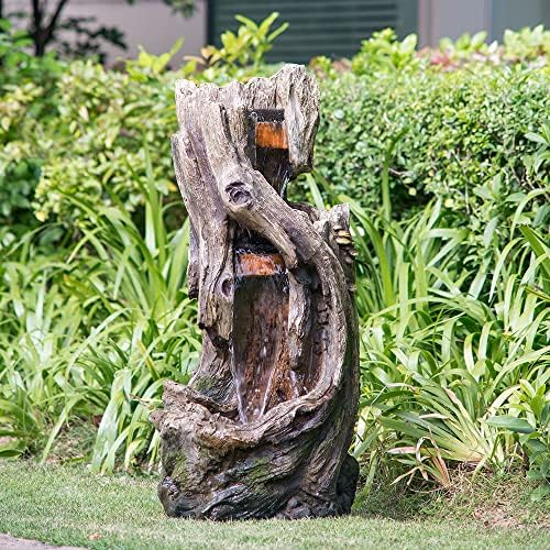 Rustic Tree Trunk Fountain with LED Light