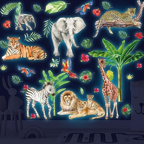 Glow in the Dark Jungle Animals Wall Decals Set