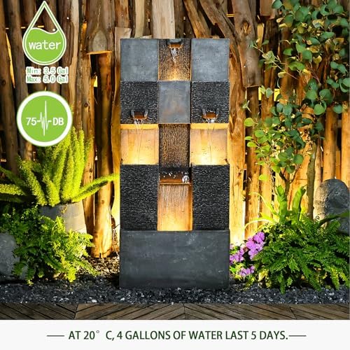 45 Inch 3 Tier Garden Waterfall Fountain with Lights