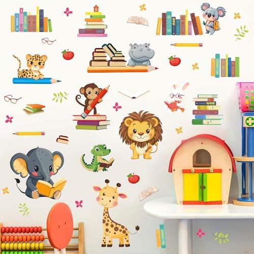 Ausril Animals Reading Books Wall Stickers